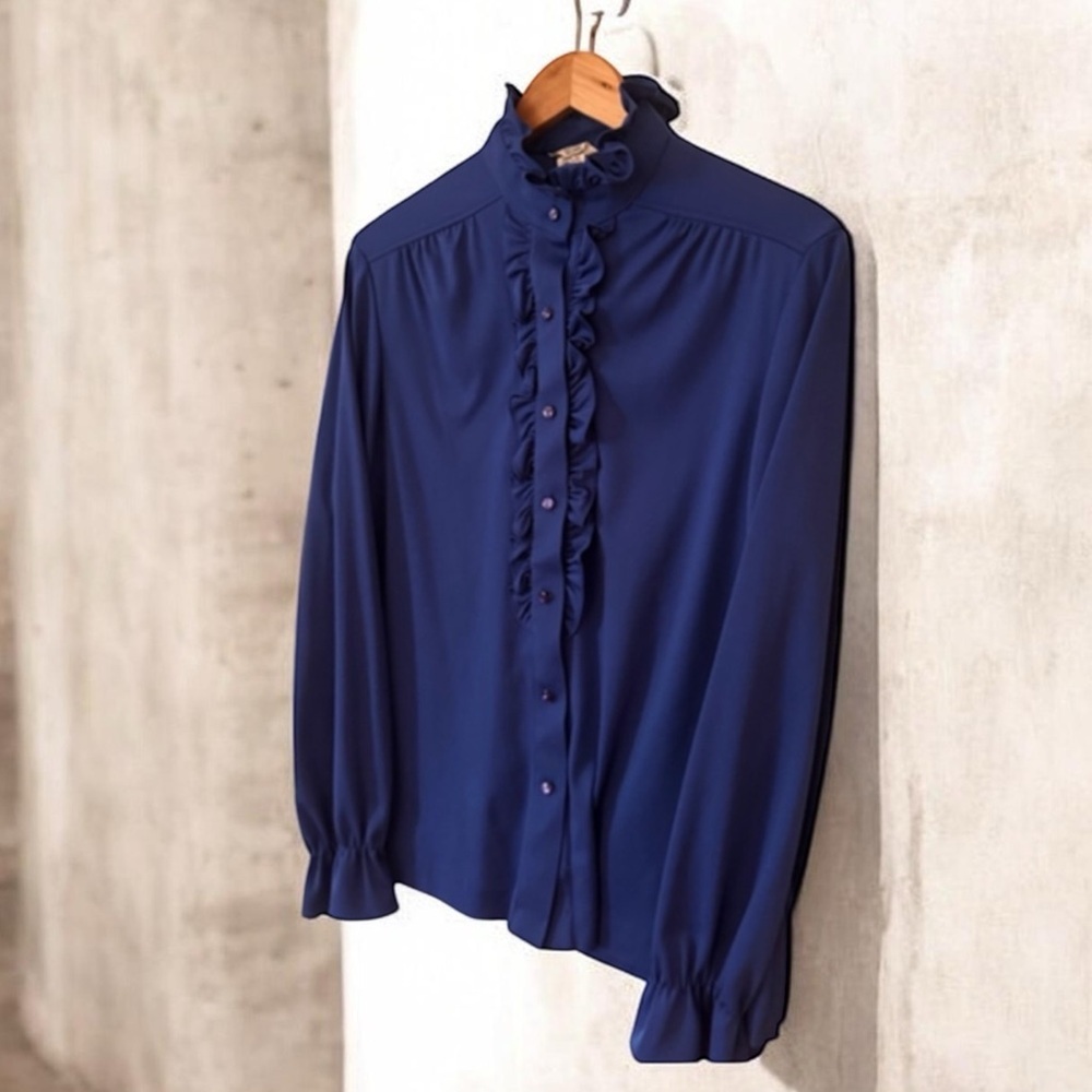 Mardi Mods Blouse Blue Size 14 Vintage Polyester